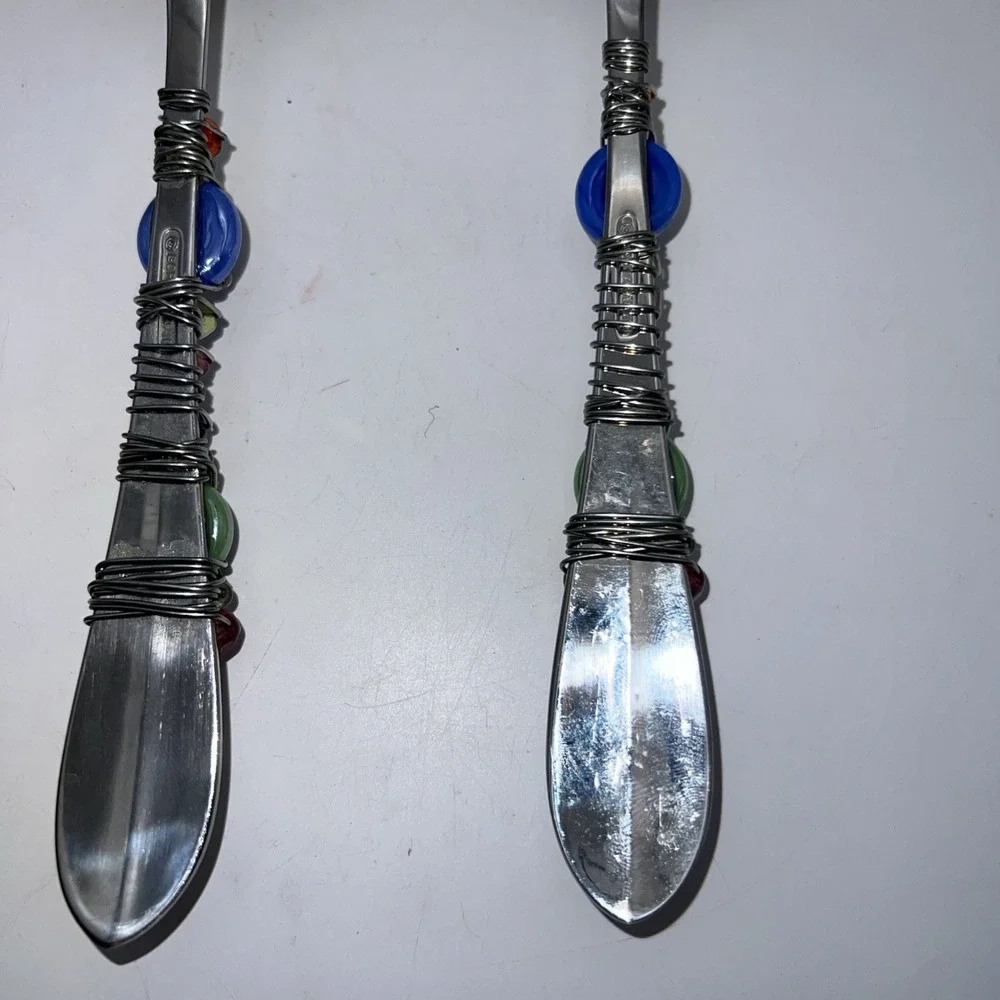 Vintage Gorham 18/10 Stainless Steel Wire Wrapped Beaded Salad Serving Set 2 pc